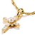 Charm de cruz chapado en oro con perla y circonitas transparentes, con ojal para cinta de cadena