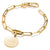 Pulsera con charm chapada en oro con eslabones de clip y placa de charm grabable