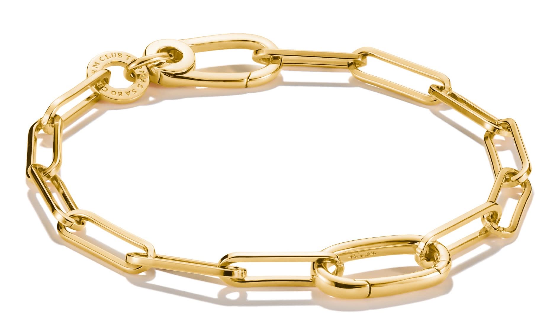 Pulsera con baño de oro, eslabones de clip de papel y eslabón de conexión, con charm redondo