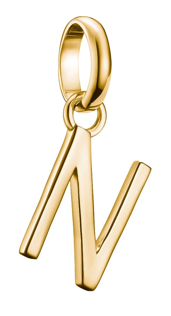Colgante Charm bañado en oro con letra N, asa ovalada, contorno liso