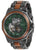 Reloj automático para hombre con esfera verde, movimiento visible, correa de acero negra con madera