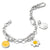 Pulsera de plata con dijes: cara sonriente, flor y placa redonda