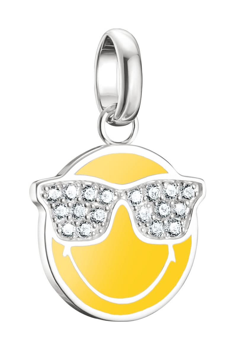 Charm de gafas de sol con smiley plateado y emblema amarillo con circonitas brillantes