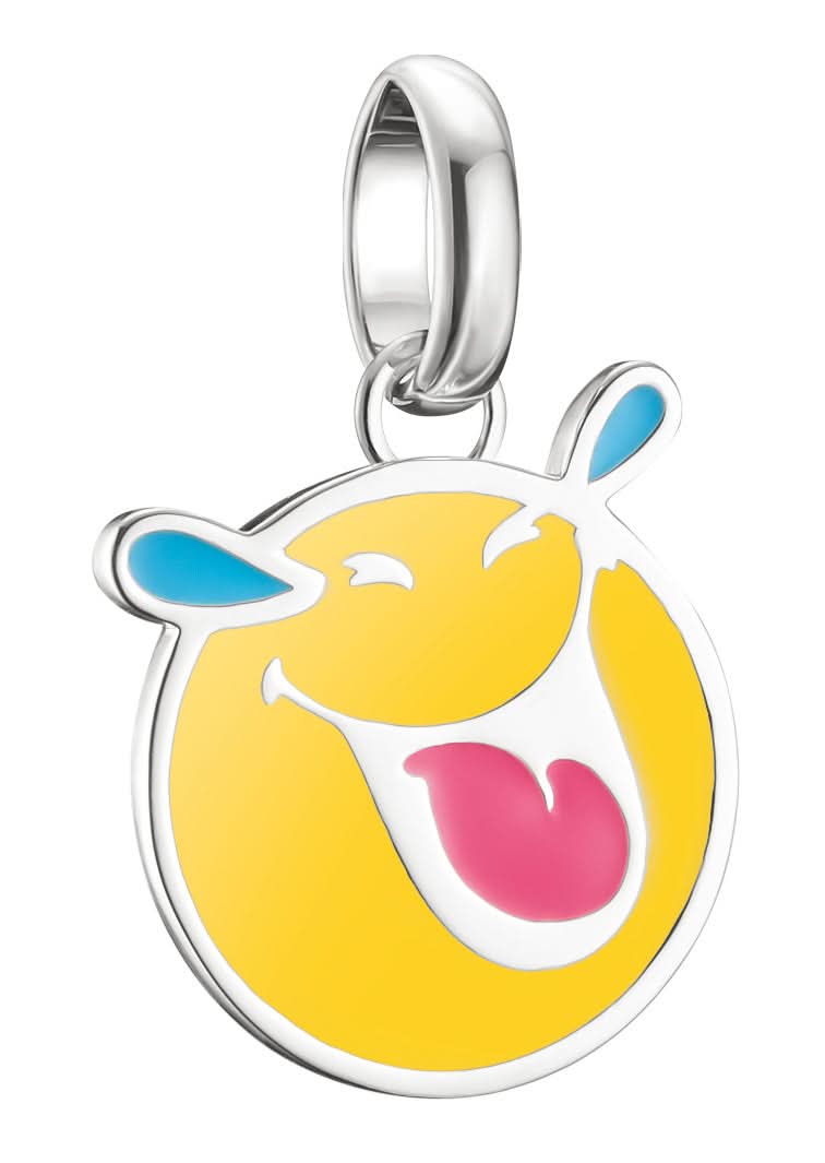 Charm colgante Connect de plata con cara sonriente sonriente, amarillo con sombrero azul