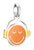 Colgante charm plateado con cara sonriente en naranja y auriculares, sonriendo