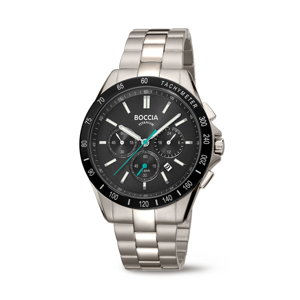 Boccia 3733-03 Herrenuhr Chronograph Titan/Schwarz • Reintitan-Gehäuse • Tachymeter-Lünette