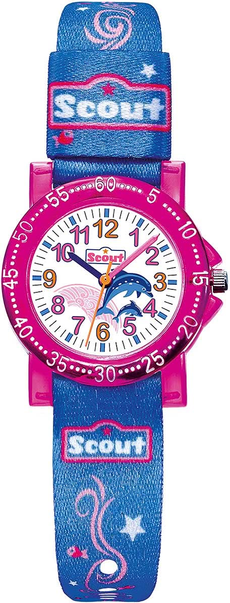 Reloj para niña con correa de delfín azul y esfera rosa de Scout