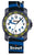 Reloj educativo para niños con correa azul de orca, caja y esfera gris oscuro con el logo de Scout