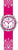 Reloj para niña con esfera rosa brillante, caja redonda y pulsera rosa con estampado