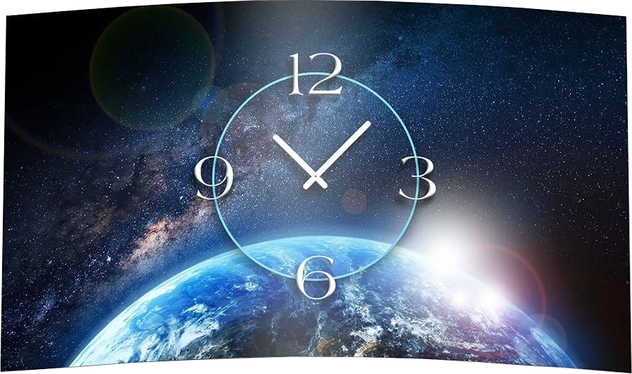 Reloj de pared moderno con esfera grande y diseño de estrellas/espacio, manecillas plateadas