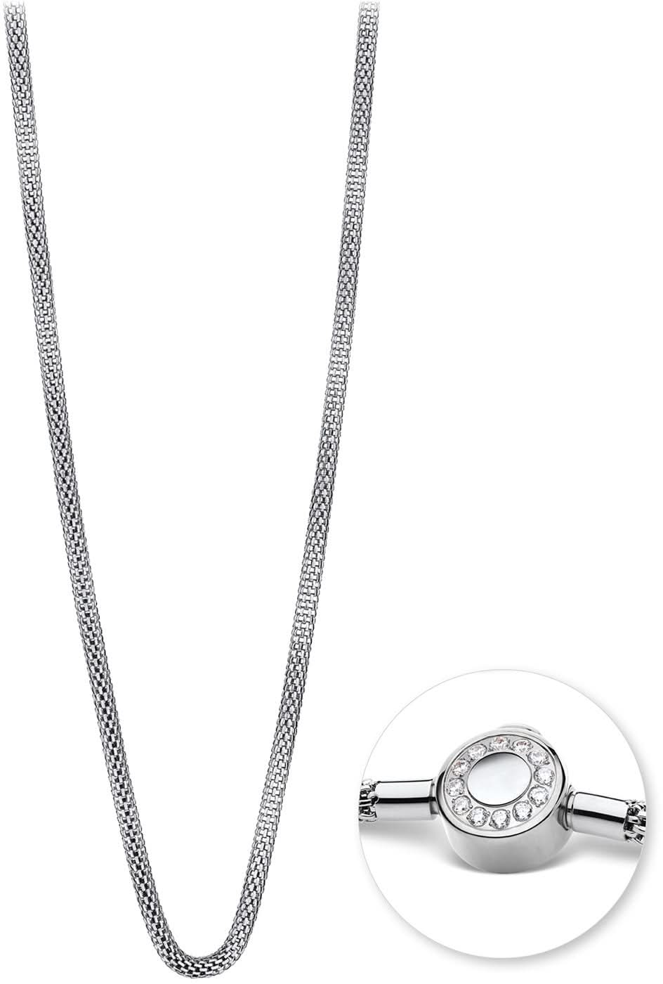 Collar de acero inoxidable con cadena fina y colgante redondo con corona de pedrería