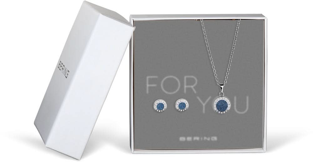 Bering Jewelry Juego de joyas: collar con colgante y pendientes redondos azules
