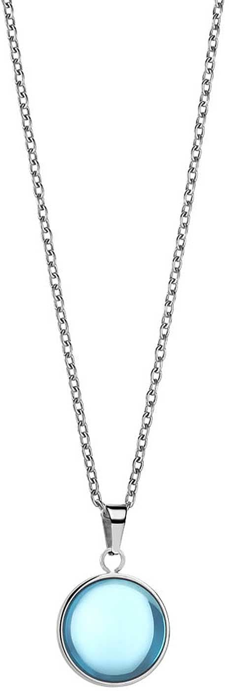 Collar de acero inoxidable con colgante redondo e incrustación azul claro