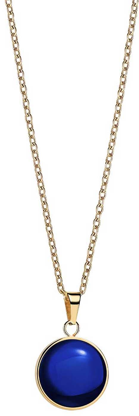 "Collar con colgante redondo azul y cadena de eslabones de acero inoxidable"