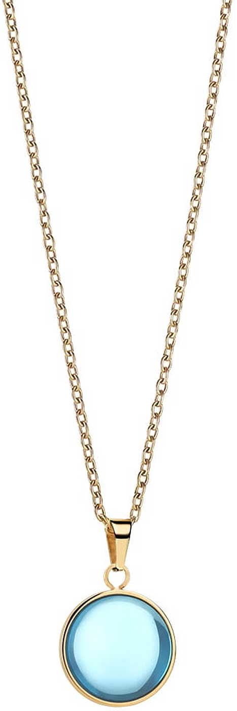 Collar de acero inoxidable con colgante redondo, piedra azul claro, cadena dorada