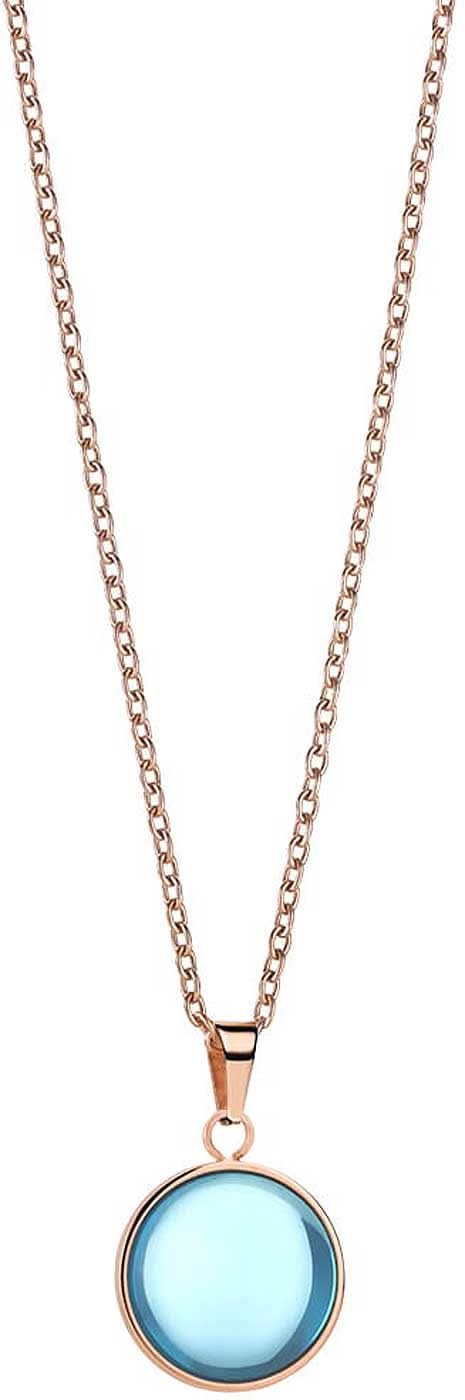 Collar de acero inoxidable con colgante redondo, incrustación de cristal azul