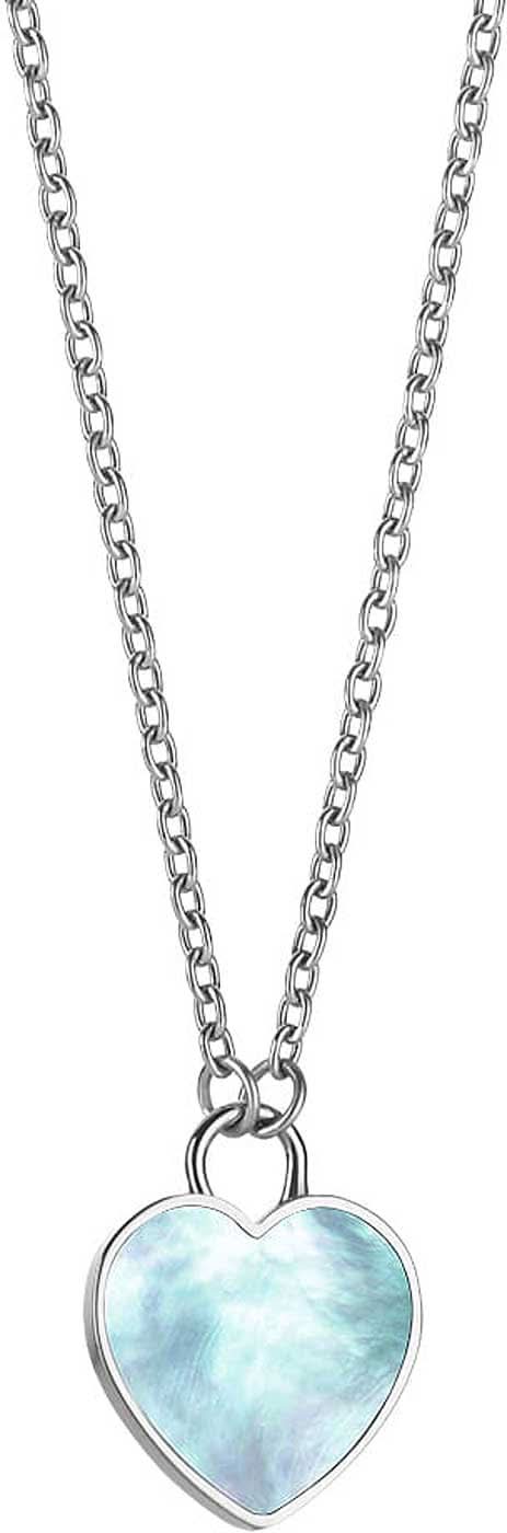 Collar de acero inoxidable con colgante en forma de corazón, aspecto marmolado azul claro