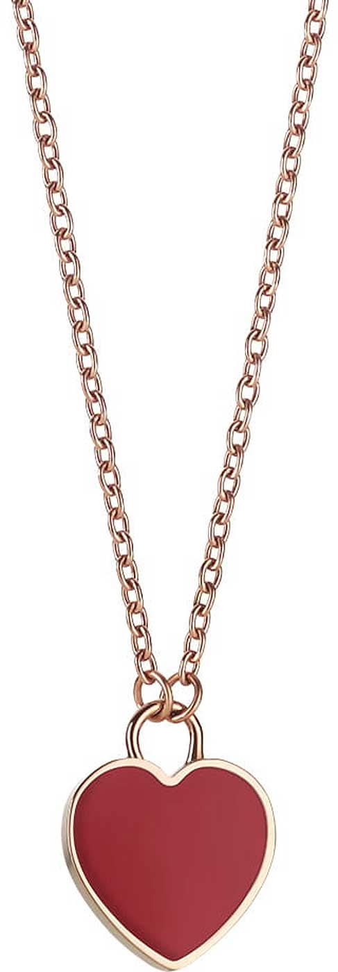 Collar con colgante de corazón de metal, corazón rojo con borde claro