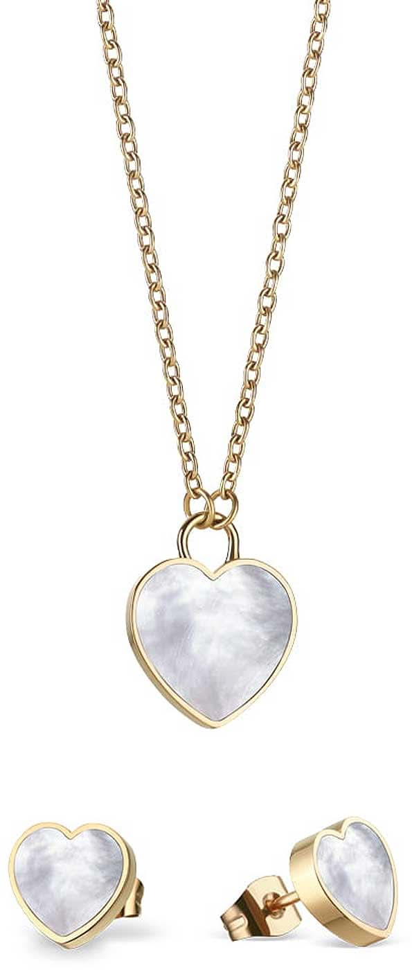 Collar con colgante de corazón y pendientes de corazón, dorado con corazón azul claro