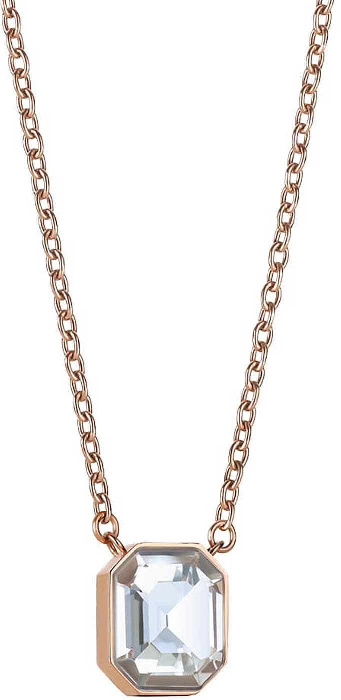 Collar de acero inoxidable con cadena de eslabones y colgante con piedra clara en montura