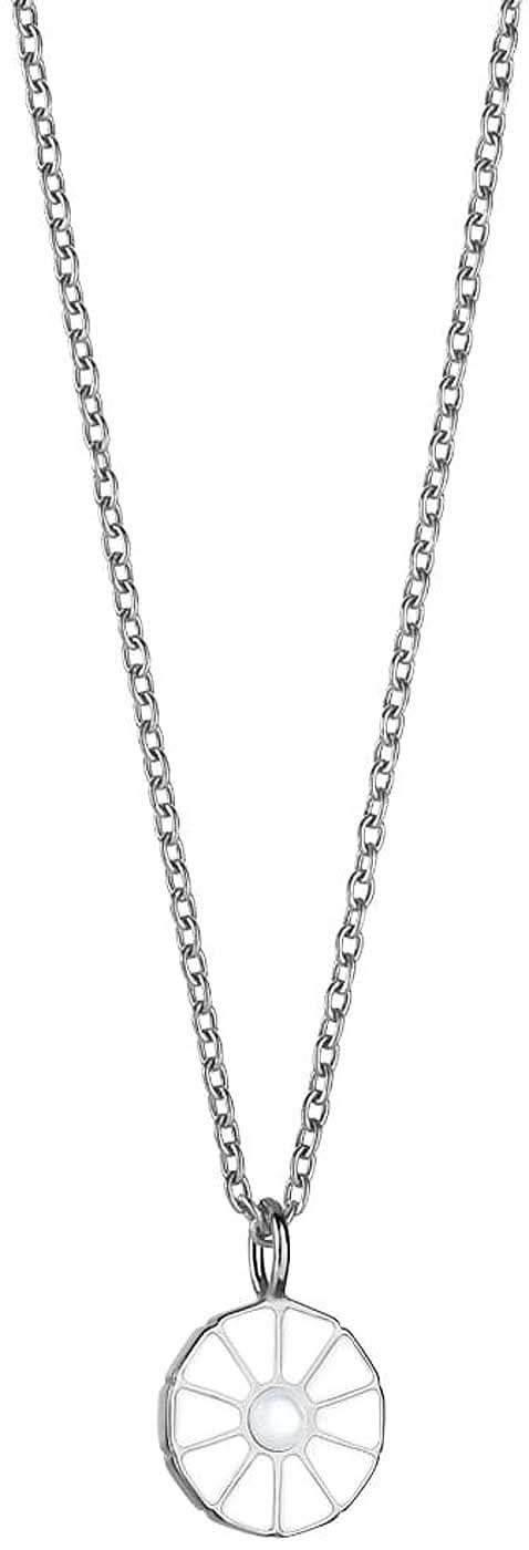Collar de acero inoxidable con colgante redondo y líneas grabadas, cadena de eslabones