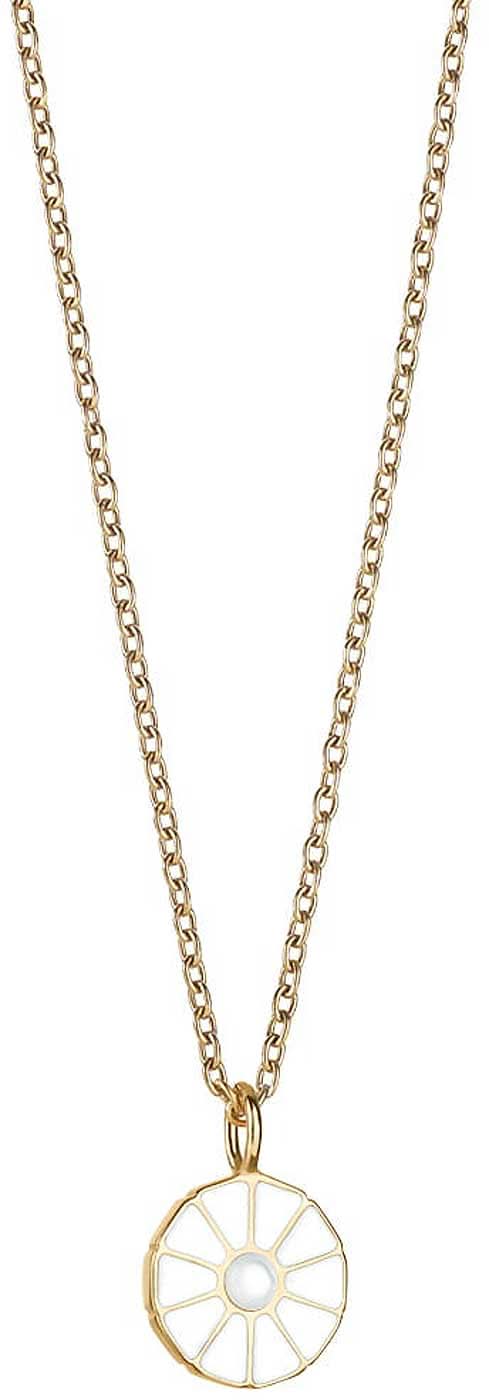 Collar de acero inoxidable con colgante: colgante de disco redondo, cadena de eslabones finos, color dorado