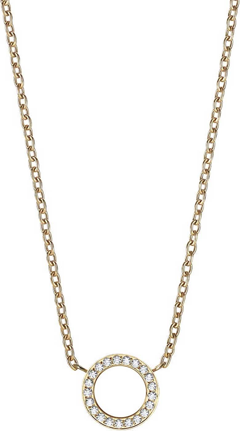 Collar de acero inoxidable con colgante redondo y circonita, cadena de eslabones dorados