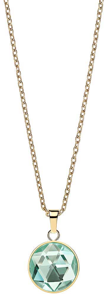 Collar de acero inoxidable de Bering Jewelry con colgante redondo y piedra azul verdosa