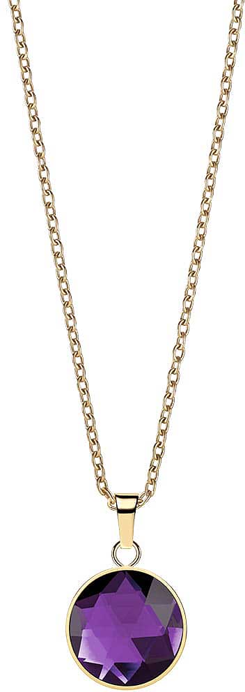 Collar de metal con colgante redondo y piedra morada facetada