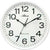 Reloj de pared redondo blanco de plástico con números, manecillas y texto "Atlanta" en negro.
