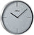 Reloj de pared redondo de metal con borde plateado, esfera gris y manecillas negras