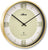 Reloj de pared radiocontrolado con marco metálico dorado, esfera color crema y manecillas negras