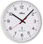 Reloj de pared redondo con esfera blanca, manecillas negras y detalles rojos, inscription Atlanta