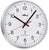 Reloj de pared radiocontrolado con esfera blanca, manecillas negras y segundero rojo.