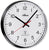Reloj de pared redondo con marco negro, esfera blanca, manecillas negras y segundero rojo
