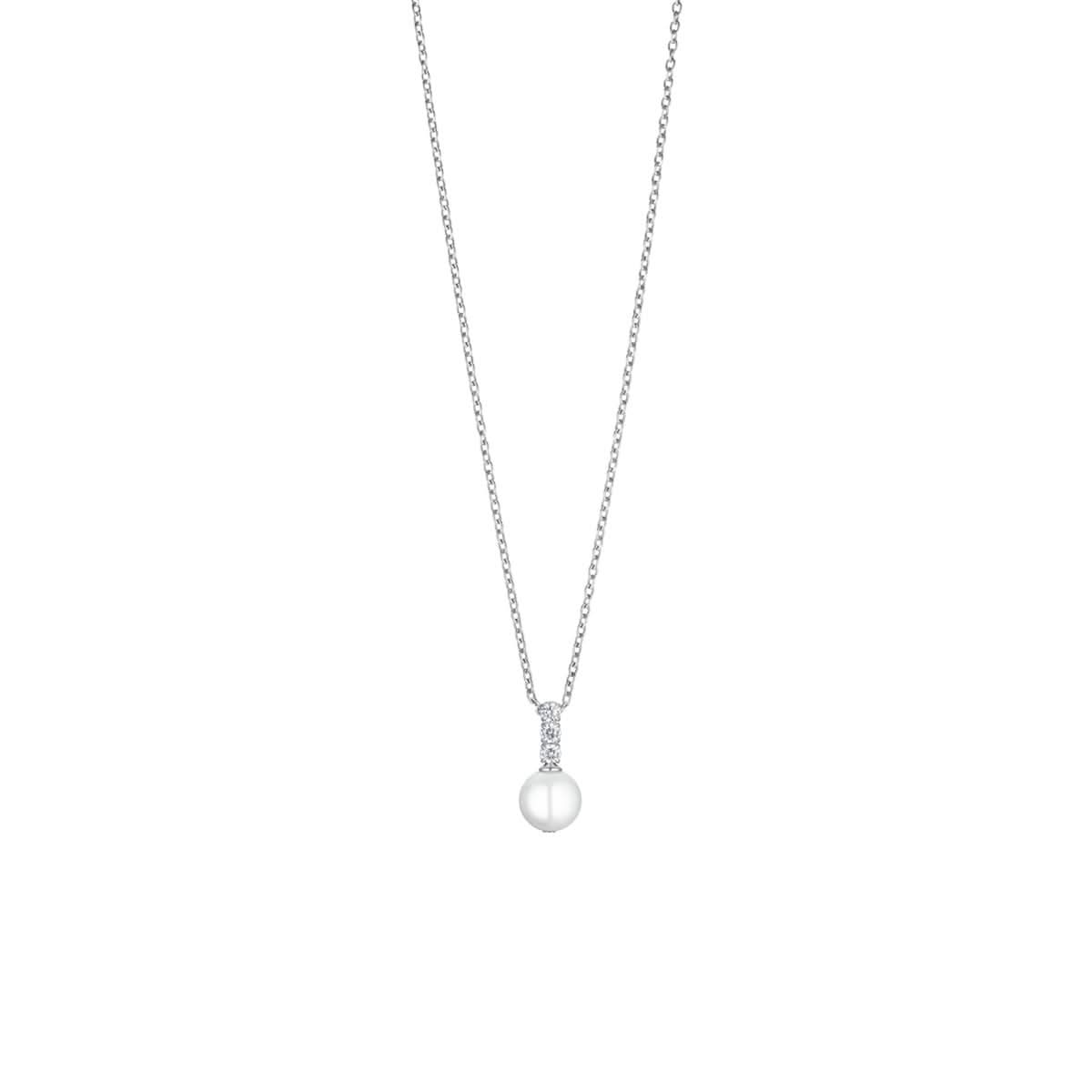 Collar de perlas de acero inoxidable con perla redonda y cadena fina