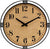 Reloj de pared con esfera redonda de madera, números romanos y manecillas negras, marco metálico negro