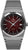 Reloj Ruhla para mujer con brazalete de metal, esfera redonda, esfera de color rojo oscuro y fecha