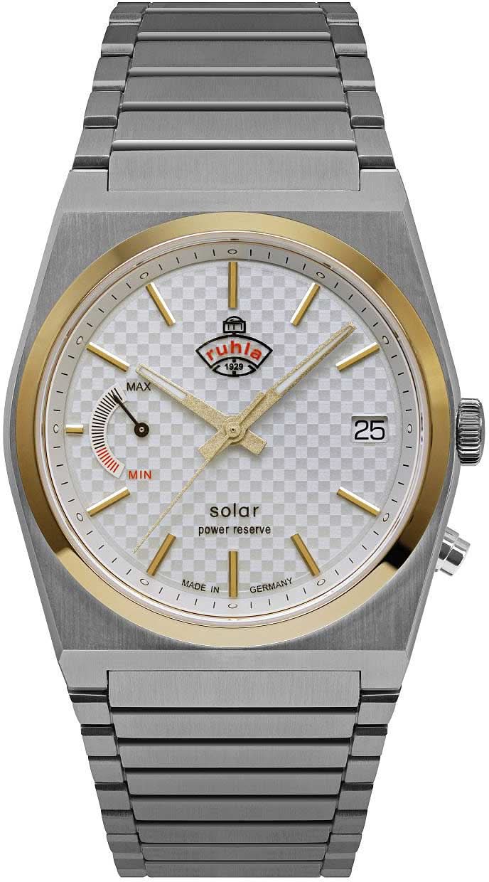 Reloj de mujer con pulsera de acero inoxidable plateado y esfera redonda, detalles dorados