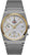 Reloj de mujer con pulsera de acero inoxidable plateado y esfera redonda, detalles dorados