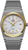 Reloj de mujer con correa de metal, bisel dorado, esfera gris con fecha del 25