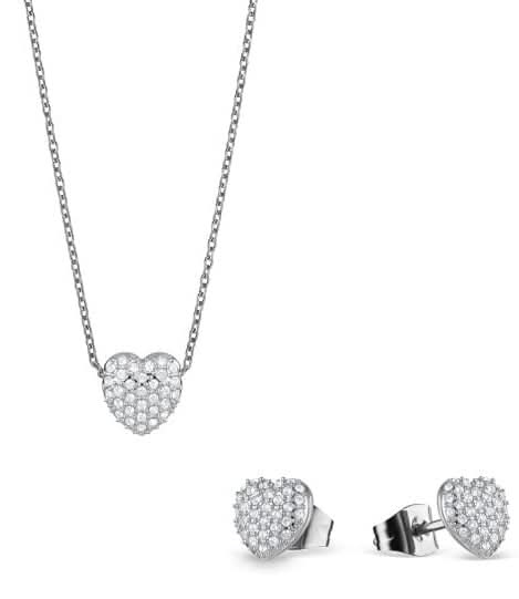 Conjunto de joyas de acero inoxidable con colgante de corazón y pendientes de botón de corazón