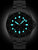 Reloj de hombre con esfera negra, marcadores luminosos, correa negra