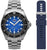 Alt: Juego de relojes de pulsera: reloj para hombre con esfera azul, bisel de acero y correa azul