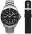Reloj de hombre con esfera negra, marcadores luminosos verdes y correa de acero inoxidable