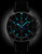 Reloj de hombre con correa de cuero negra, esfera de cronógrafo con marcadores luminosos y caja de metal