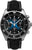 Reloj de hombre con correa de cuero negra, esfera de cronógrafo azul y caja de metal