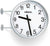 "Reloj de pared de metal con esfera blanca y manecillas negras, diseño redondo"