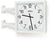 Reloj de pared cuadrado con marco metálico blanco, manecillas y números negros, Peweta