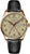 Reloj de hombre con caja en tono oro rosa, correa de cuero negro y esfera multicolor